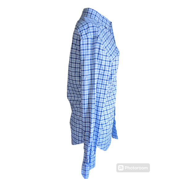 Medium Banana Republic blue plaid mens cotton shirt #13 - Picture 2 of 5